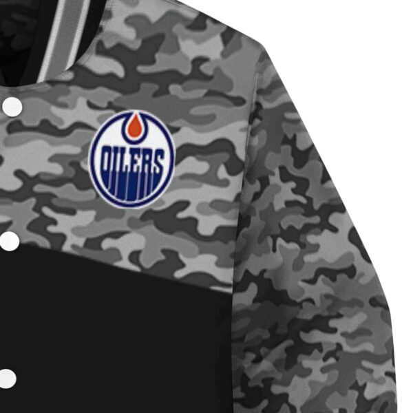 edmonton oilers camo patchwork black jacket premium grade jacketwow