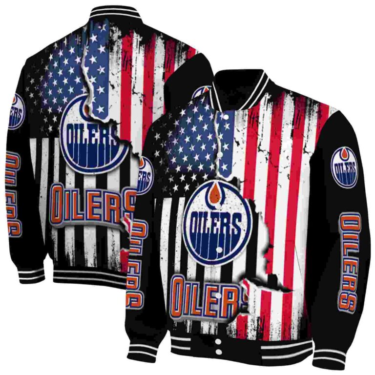edmonton oilers patriotic theme black jacket fashion forward jacketwow