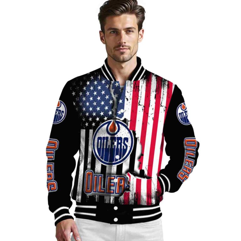 edmonton oilers patriotic theme black jacket high quality jacketwow