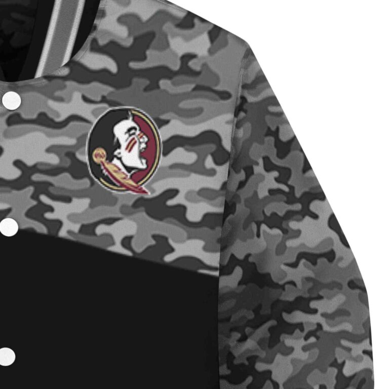 florida state seminoles camo patchwork black jacket premium grade jacketwow