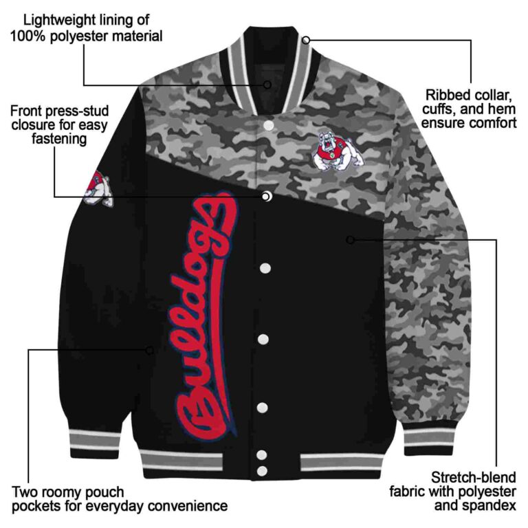fresno state bulldogs camo patchwork black jacket new arrival jacketwow