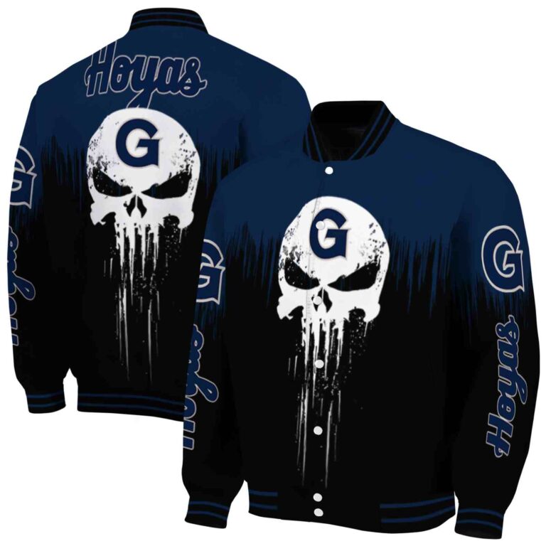 georgetown hoyas punisher skull blue black white jacket fashion forward jacketwow