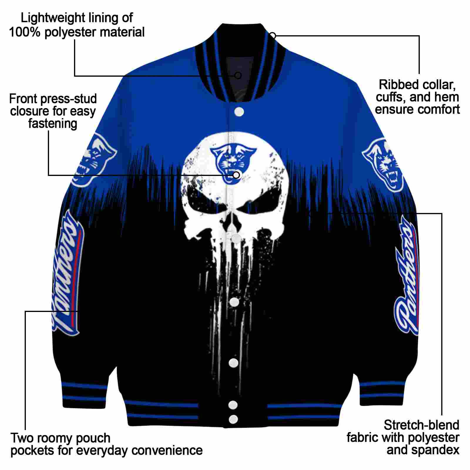 georgia state panthers punisher skull blue black white jacket new arrival jacketwow georgia state panthers punisher skull blue black white jacket new arrival jacketwow