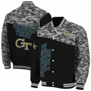 georgia tech yellow jackets camo patchwork black jacket fashion forward jacketwow