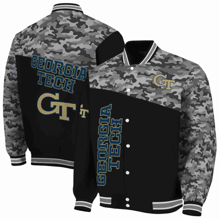 georgia tech yellow jackets camo patchwork black jacket fashion forward jacketwow