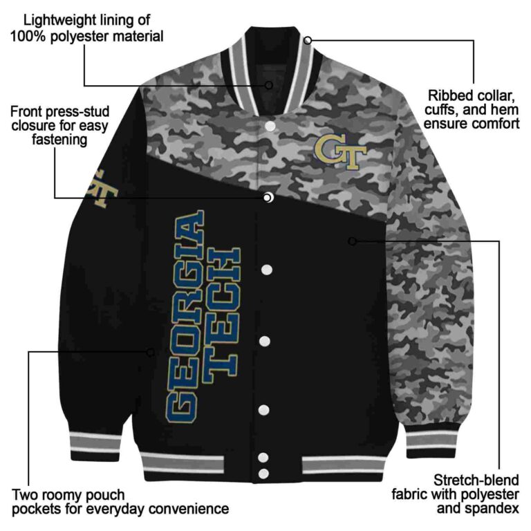 georgia tech yellow jackets camo patchwork black jacket new arrival jacketwow