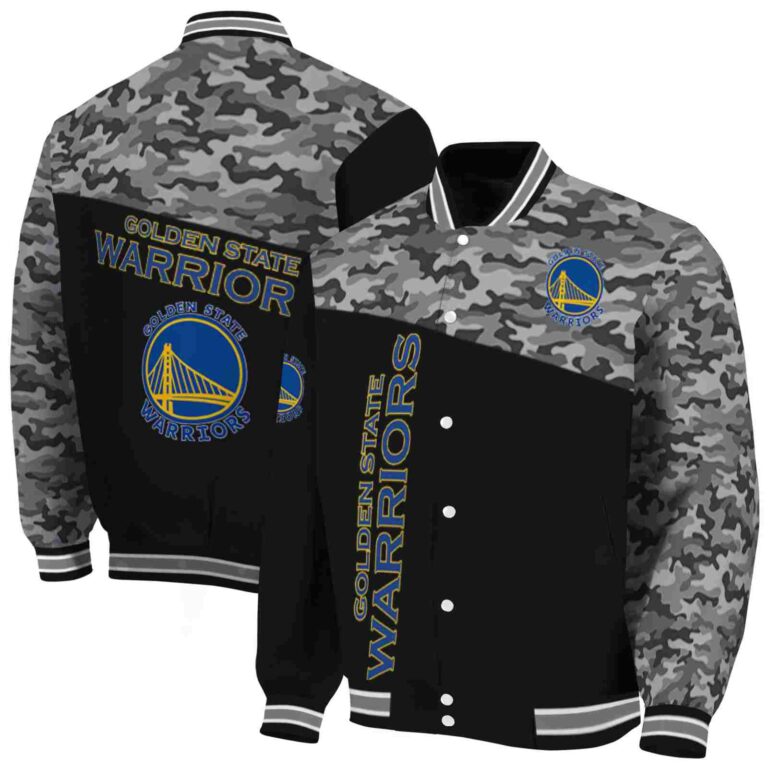 golden state warriors camo patchwork black jacket fashion forward jacketwow