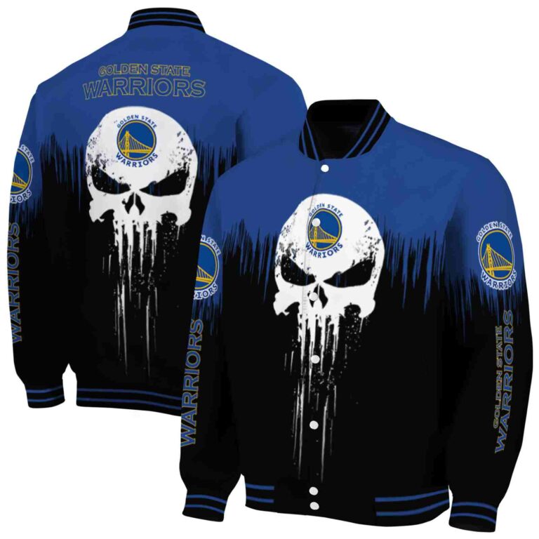 golden state warriors punisher skull blue black white jacket fashion forward jacketwow