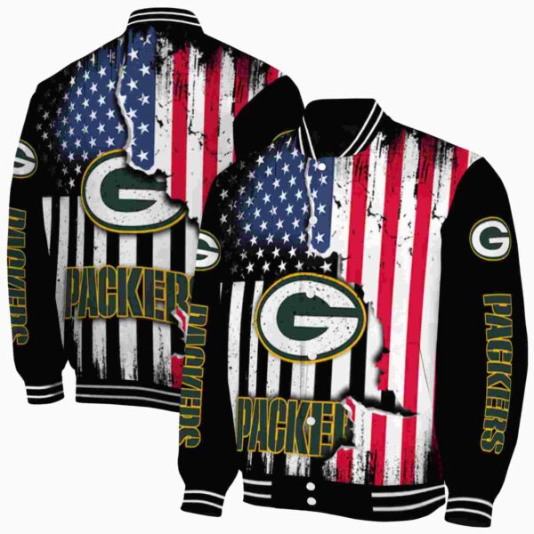 green bay packers patriotic theme black jacket fashion forward jacketwow