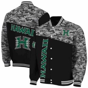 hawaii rainbow warriors camo patchwork black jacket fashion forward jacketwow