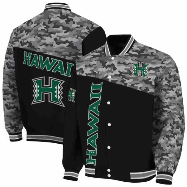 hawaii rainbow warriors camo patchwork black jacket fashion forward jacketwow