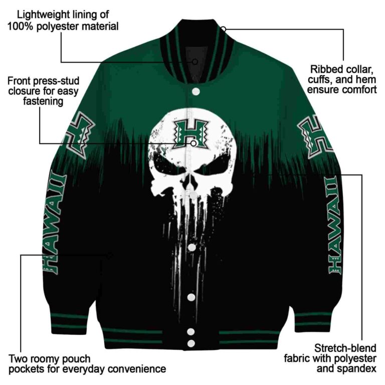 hawaii rainbow warriors punisher skull green black white jacket new arrival jacketwow