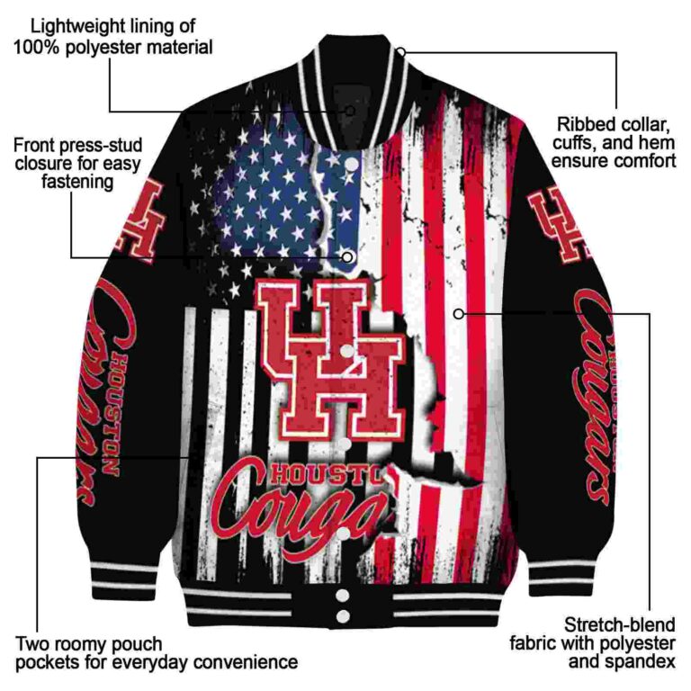 houston cougars patriotic theme black jacket new arrival jacketwow