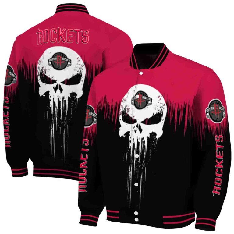 houston rockets punisher skull red black white jacket fashion forward jacketwow