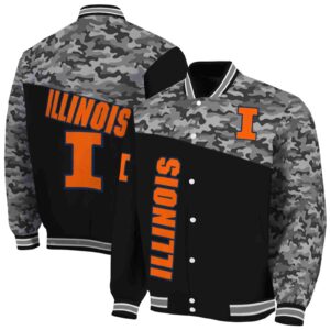 illinois fighting illini camo patchwork black jacket fashion forward jacketwow