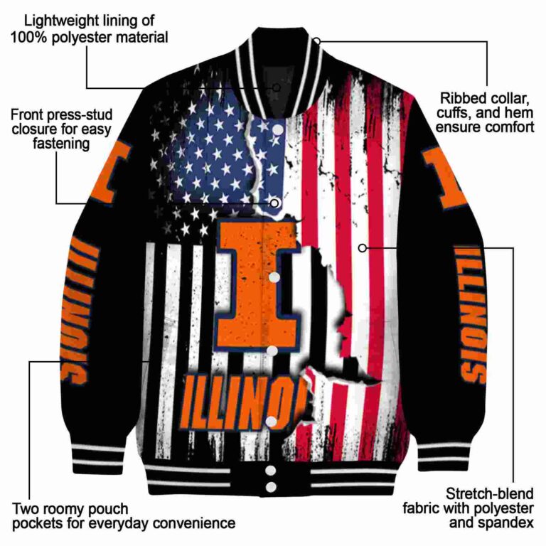 illinois fighting illini patriotic theme black jacket new arrival jacketwow