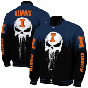 illinois fighting illini punisher skull blue black white jacket fashion forward jacketwow