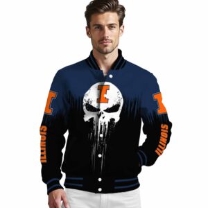 illinois fighting illini punisher skull blue black white jacket high quality jacketwow