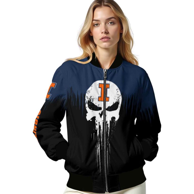 illinois fighting illini punisher skull blue black white jacket latest model jacketwow