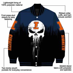 illinois fighting illini punisher skull blue black white jacket new arrival jacketwow