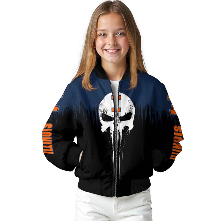 illinois fighting illini punisher skull blue black white jacket top rated jacketwow