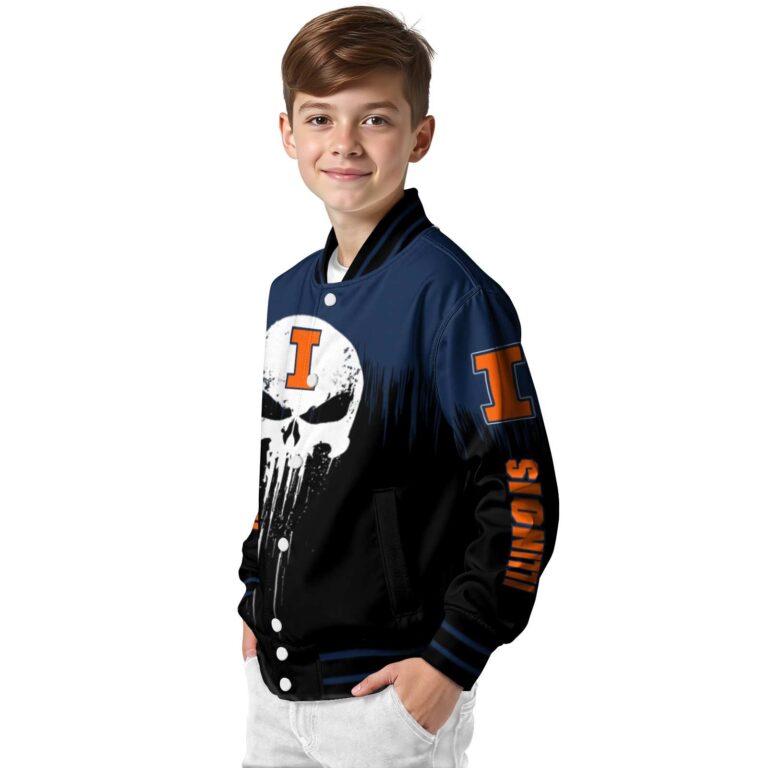 illinois fighting illini punisher skull blue black white jacket trendy jacketwow