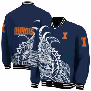 illinois fighting illini tribal art blue white black jacket fashion forward jacketwow