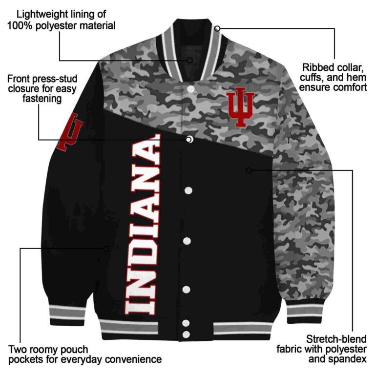 indiana hoosiers camo patchwork black jacket new arrival jacketwow