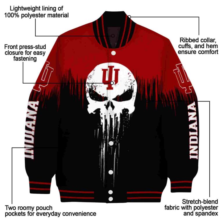 indiana hoosiers punisher skull red black white jacket new arrival jacketwow