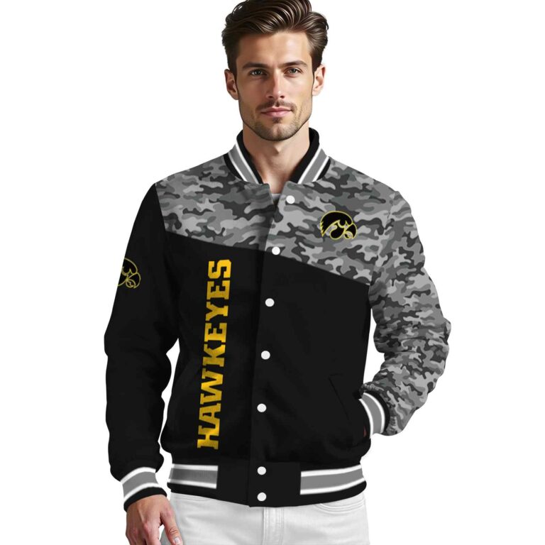 iowa hawkeyes camo patchwork black jacket high quality jacketwow