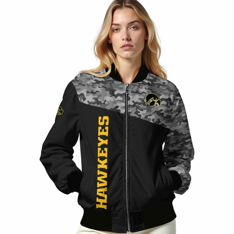 iowa hawkeyes camo patchwork black jacket latest model jacketwow