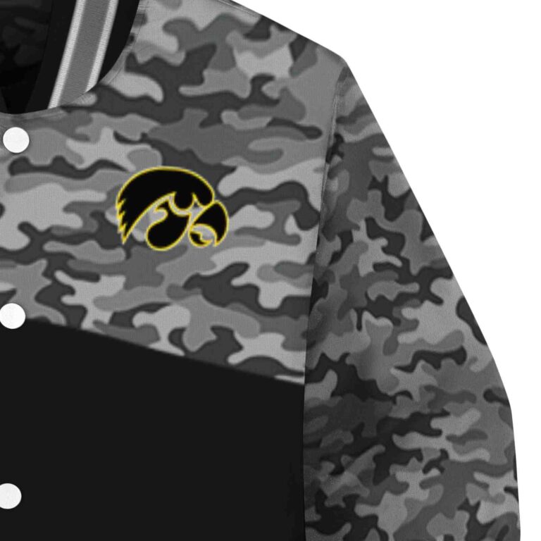 iowa hawkeyes camo patchwork black jacket premium grade jacketwow