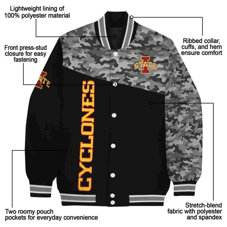 iowa state cyclones camo patchwork black jacket new arrival jacketwow