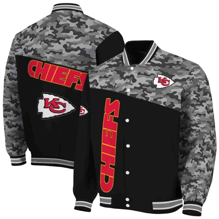 kansas city chiefs camo patchwork black jacket fashion forward jacketwow