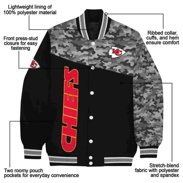 kansas city chiefs camo patchwork black jacket new arrival jacketwow