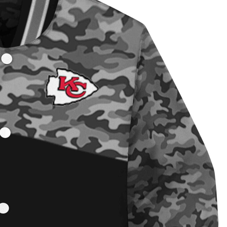 kansas city chiefs camo patchwork black jacket premium grade jacketwow