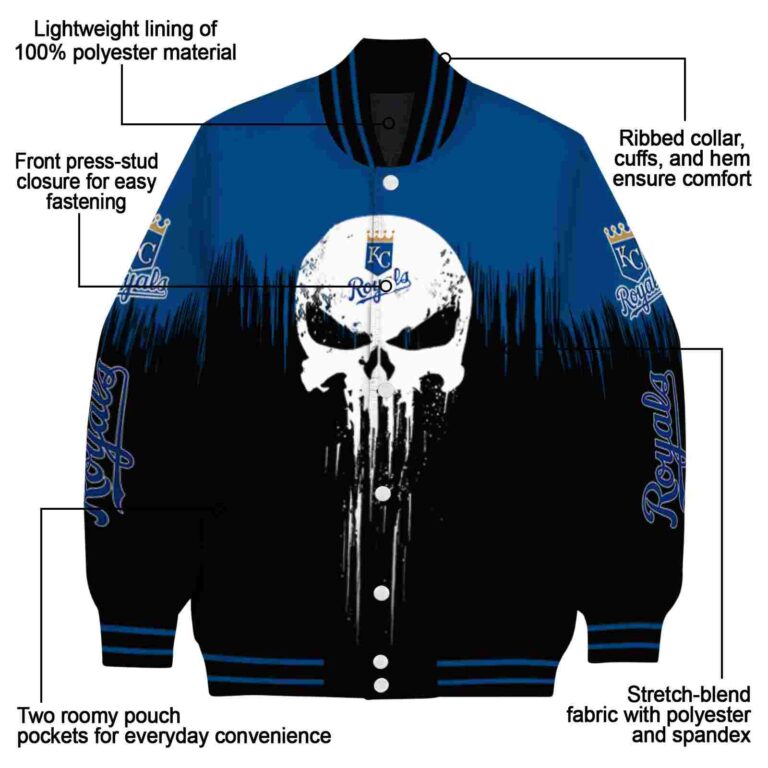 kansas city royals punisher skull royal blue black white jacket new arrival jacketwow