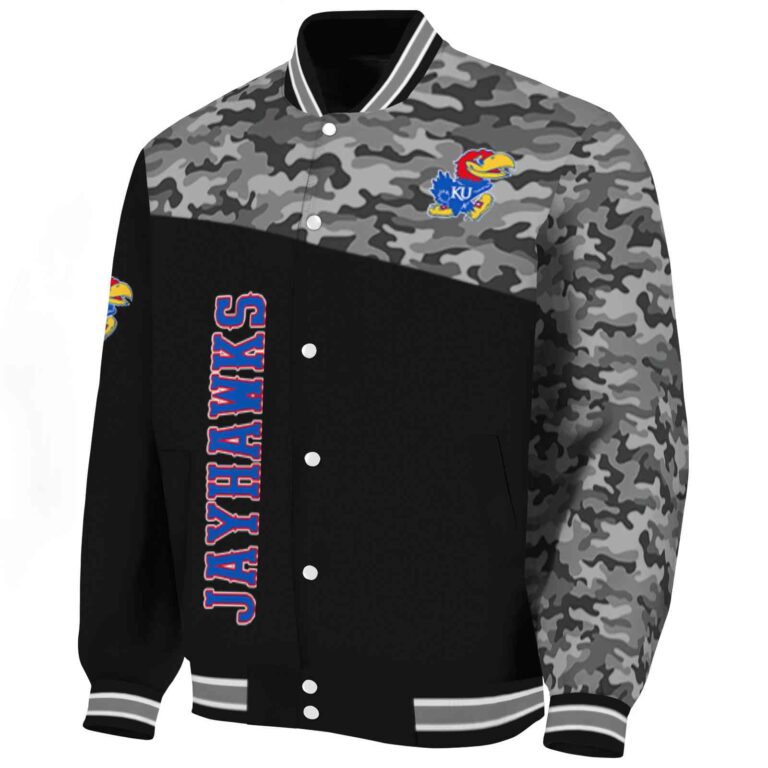 kansas jayhawks camo patchwork black jacket best selling jacketwow
