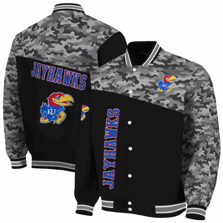 kansas jayhawks camo patchwork black jacket fashion forward jacketwow