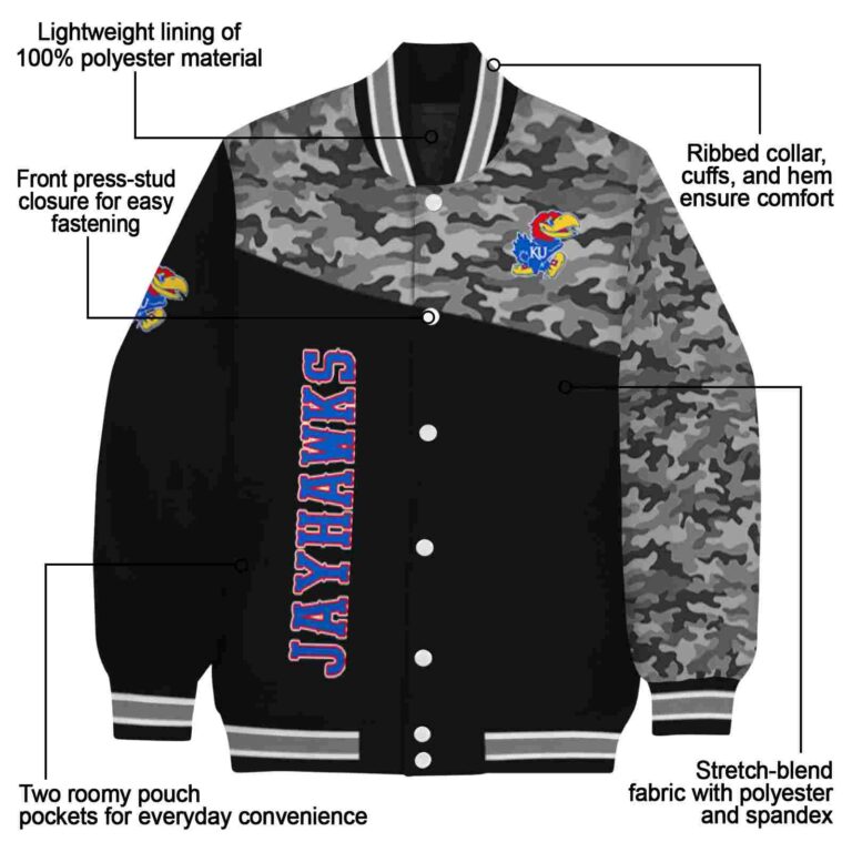kansas jayhawks camo patchwork black jacket new arrival jacketwow