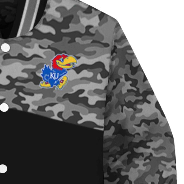 kansas jayhawks camo patchwork black jacket premium grade jacketwow
