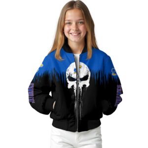 kansas jayhawks punisher skull blue black white jacket top rated jacketwow