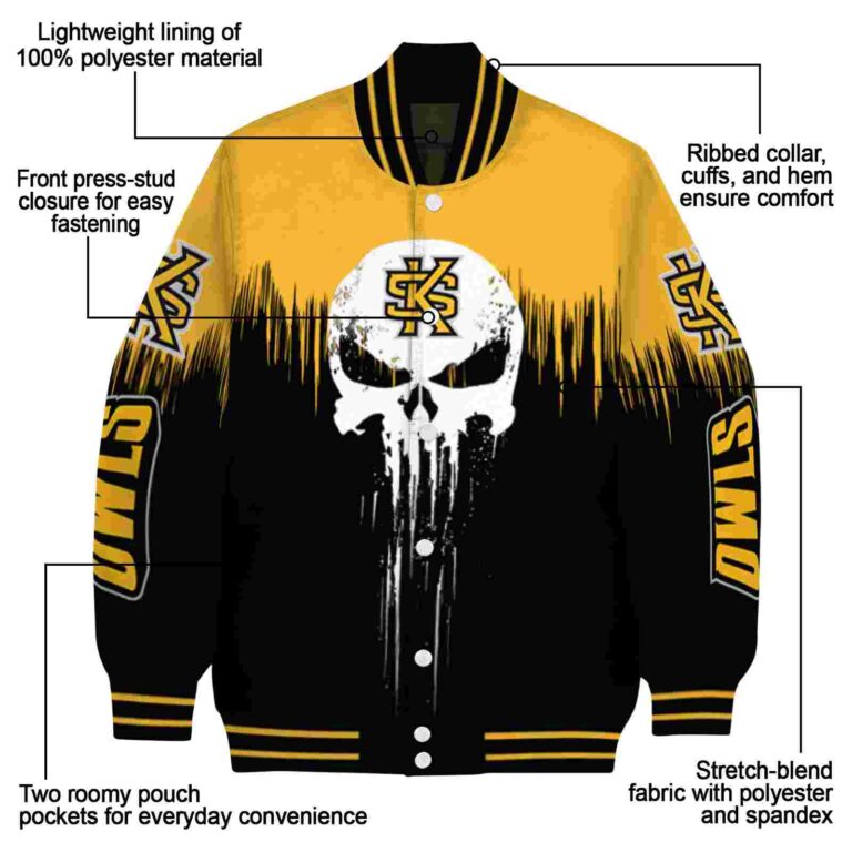 kennesaw state owls punisher skull gold black white jacket new arrival jacketwow