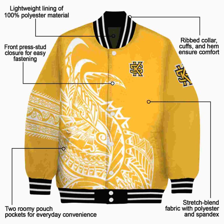 kennesaw state owls tribal art gold white black jacket new arrival jacketwow