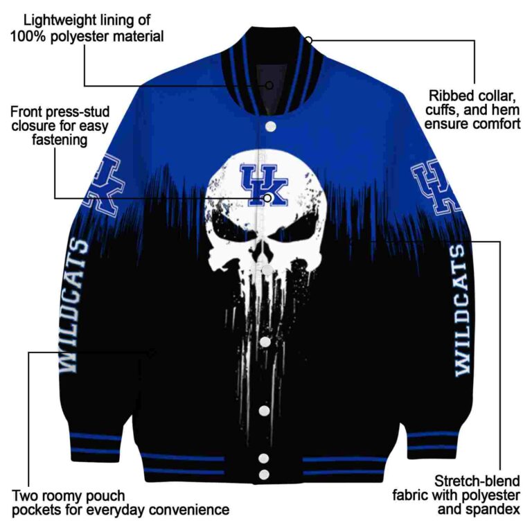 kentucky wildcats punisher skull blue black white jacket new arrival jacketwow