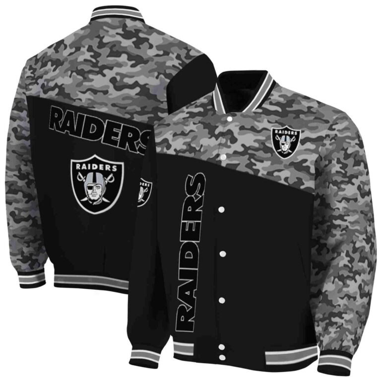 las vegas raiders camo patchwork black jacket fashion forward jacketwow