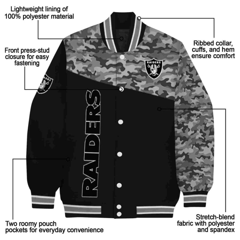 las vegas raiders camo patchwork black jacket new arrival jacketwow