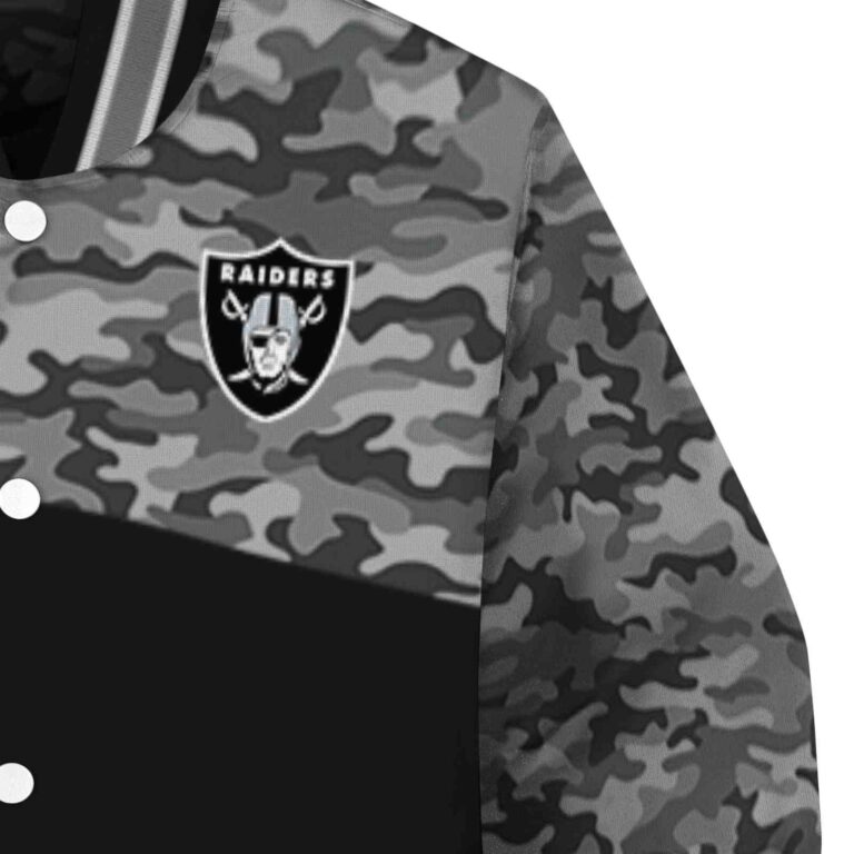 las vegas raiders camo patchwork black jacket premium grade jacketwow