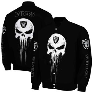 las vegas raiders punisher skull black white jacket fashion forward jacketwow