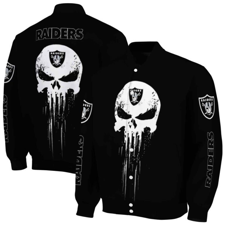 las vegas raiders punisher skull black white jacket fashion forward jacketwow